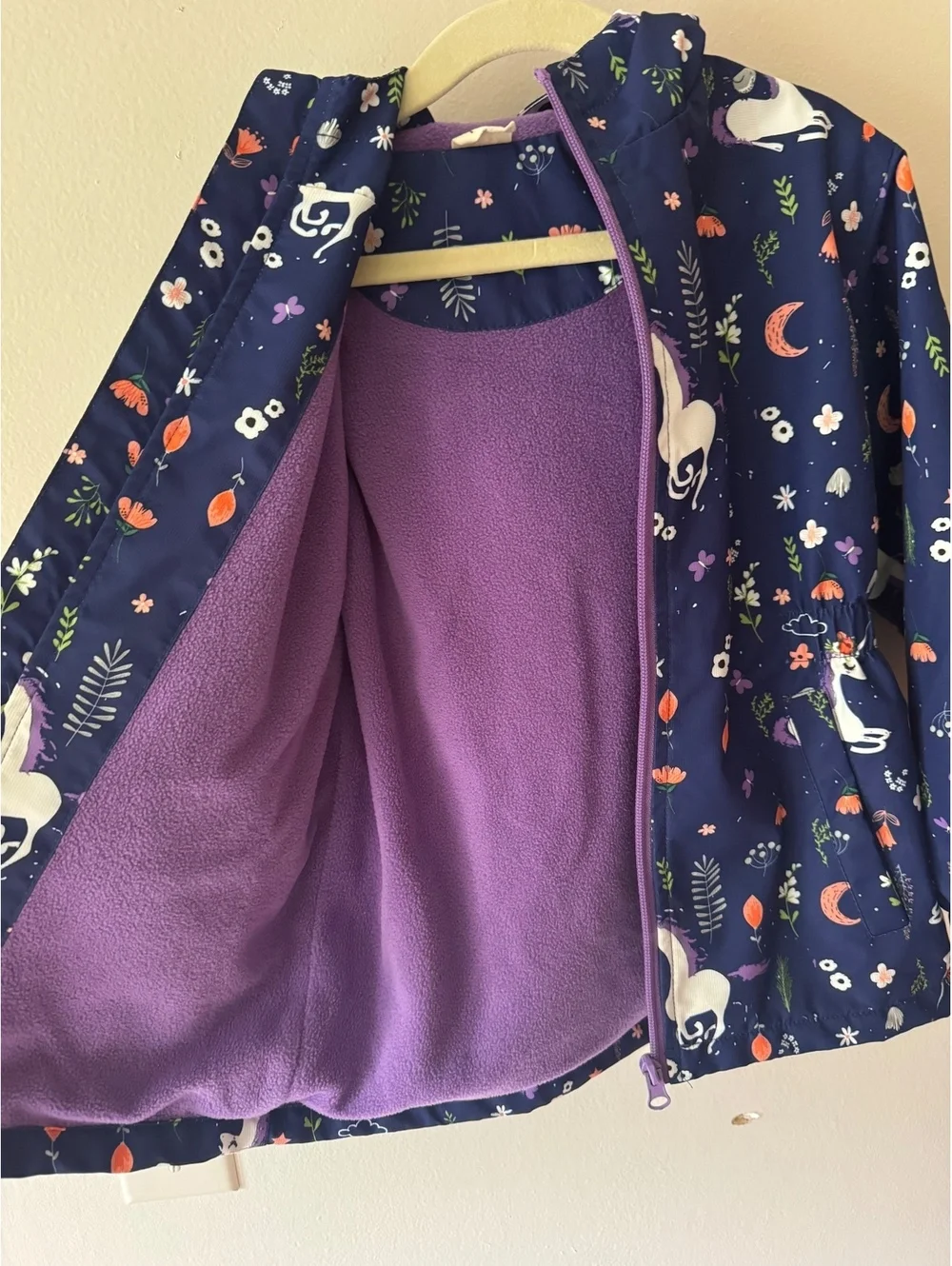 Navy/Purple Unicorn Raincoat Girls 110/56 Fleece Lined